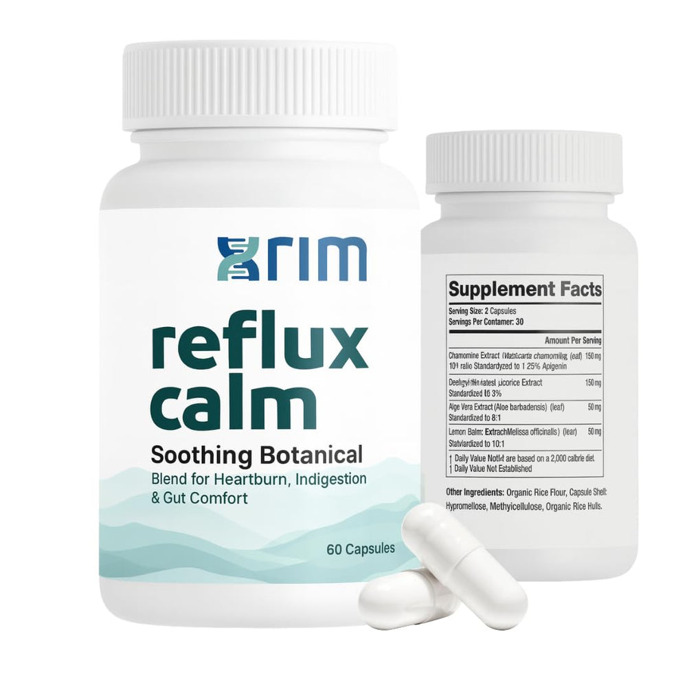 xrim Reflux Inhibitor bottle demonstrates daily digestive comfort and balance.