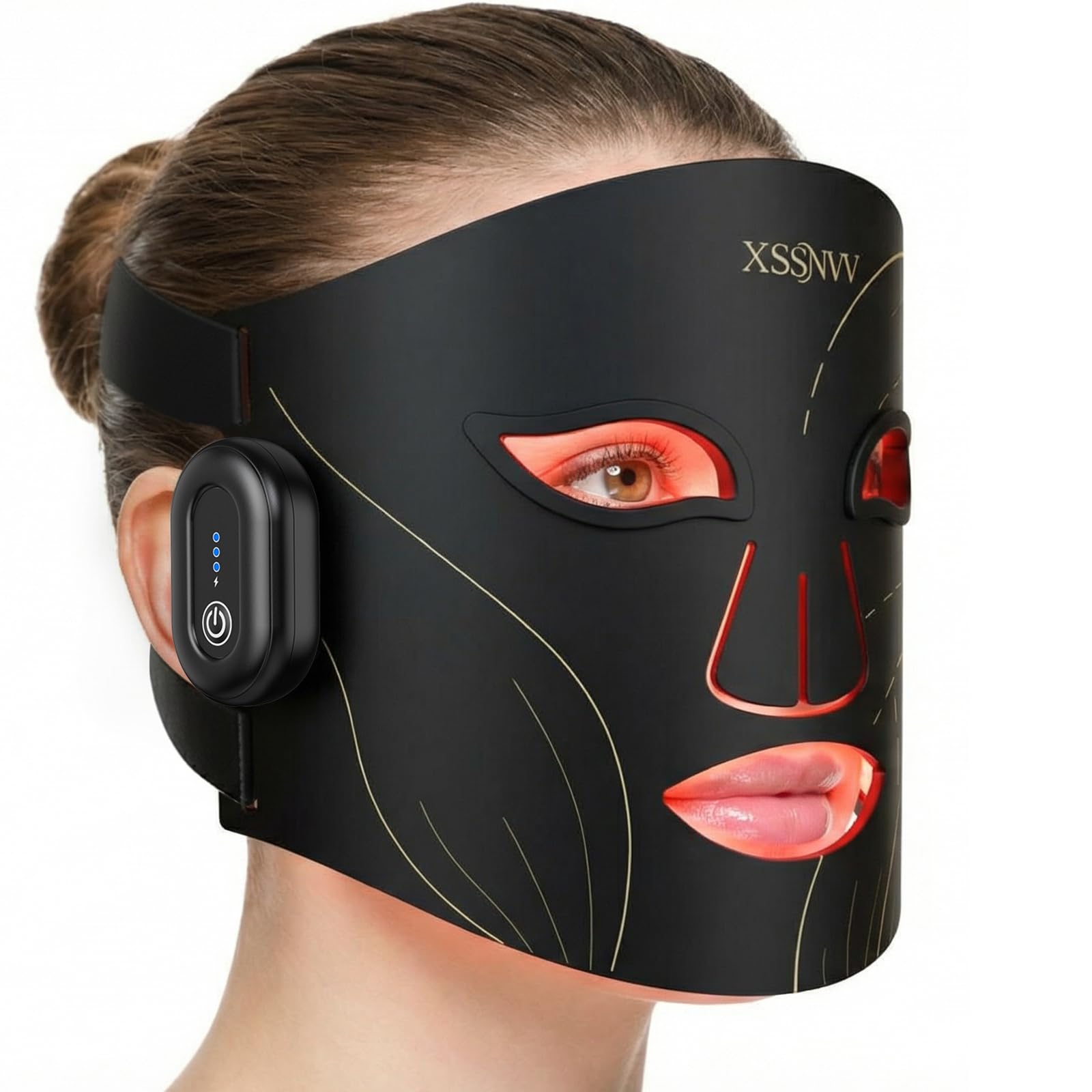 XSSNVV cordless red light mask front view for at-home use