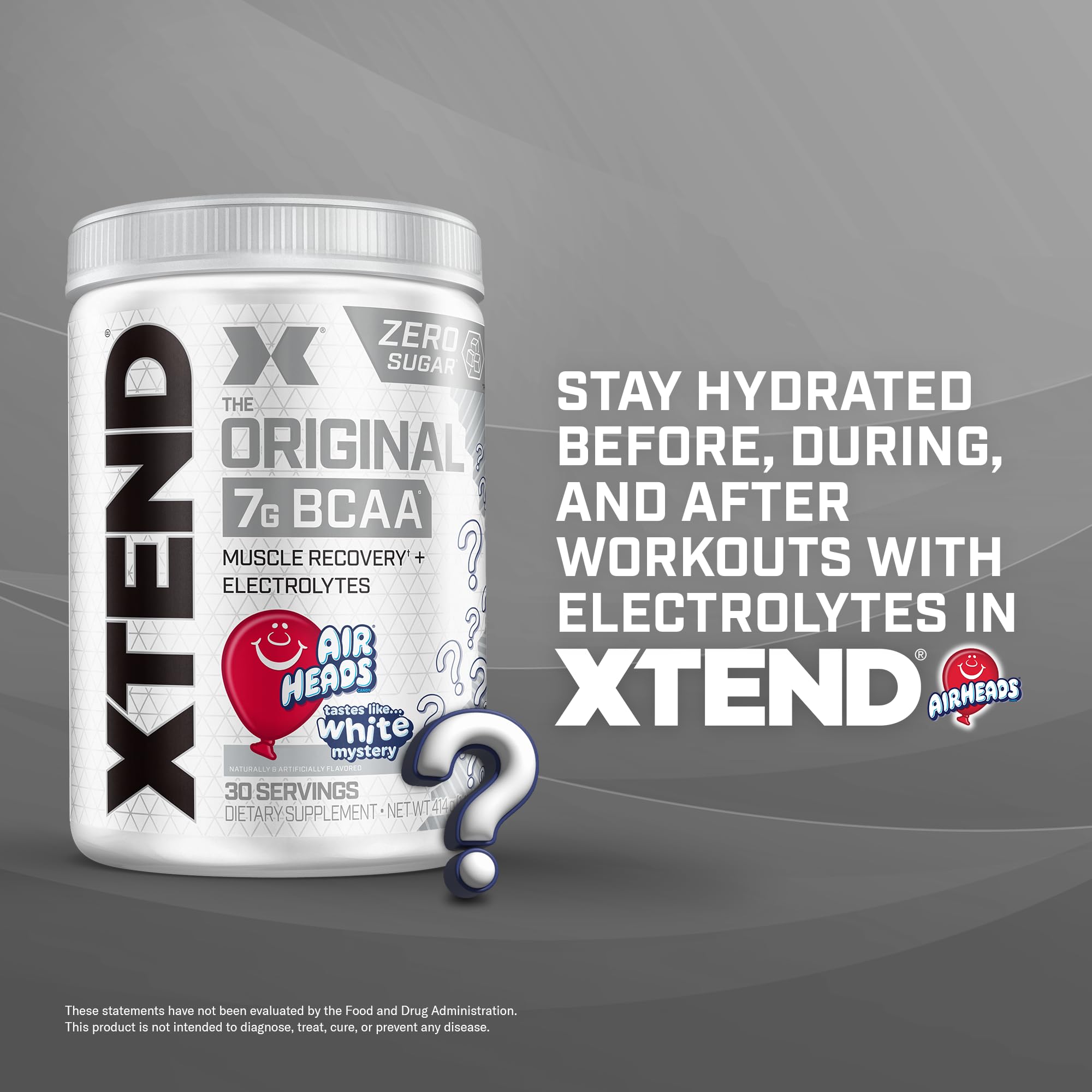 Xtend Airheads Candy label closeup communicates ingredients and sugar-free composition.