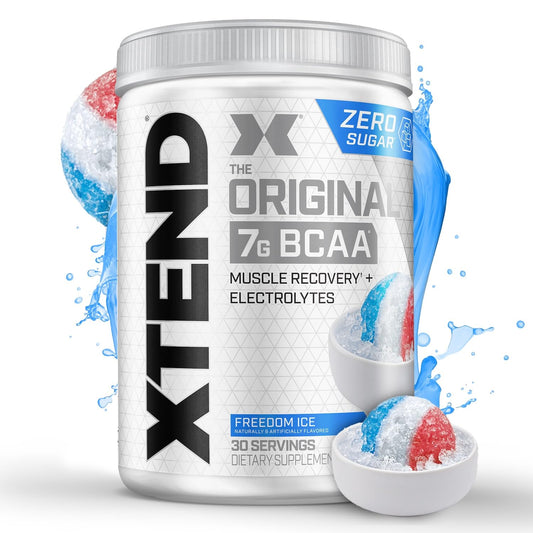 Xtend Original BCAA powder bottle showing 7g BCAAs for recovery