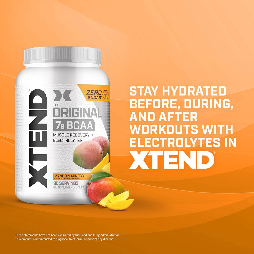 Xtend Mango Madness flavor in a clear glass highlighting refreshing taste during workouts