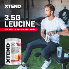 Xtend powder dissolving in water with a glass and ice illustrating hydration.
