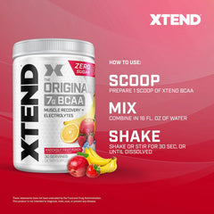 Xtend Original BCAA Powder shaker highlights Knockout Fruit Punch flavor.