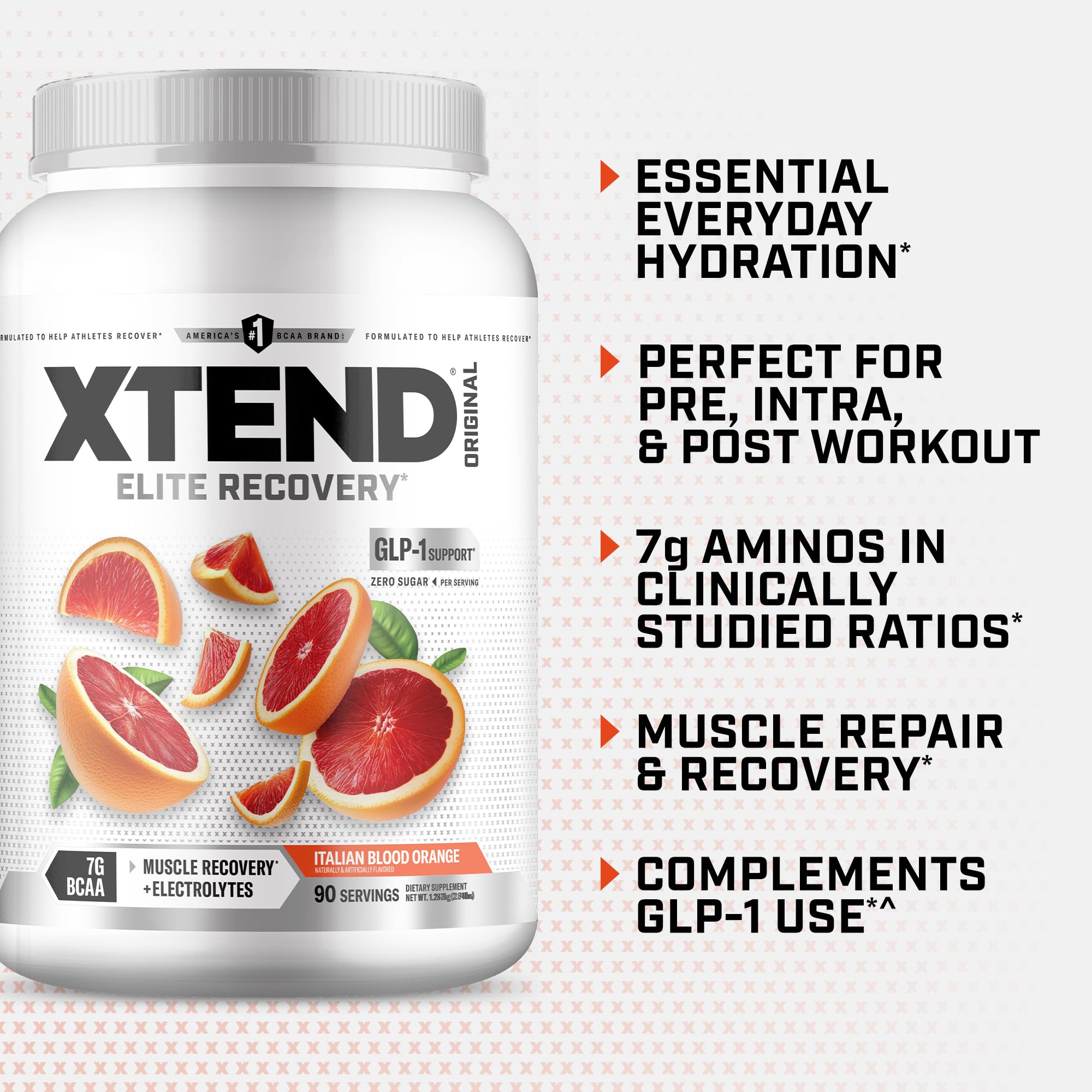 Close-up of Xtend label showing a sugar-free formula and amino acids.