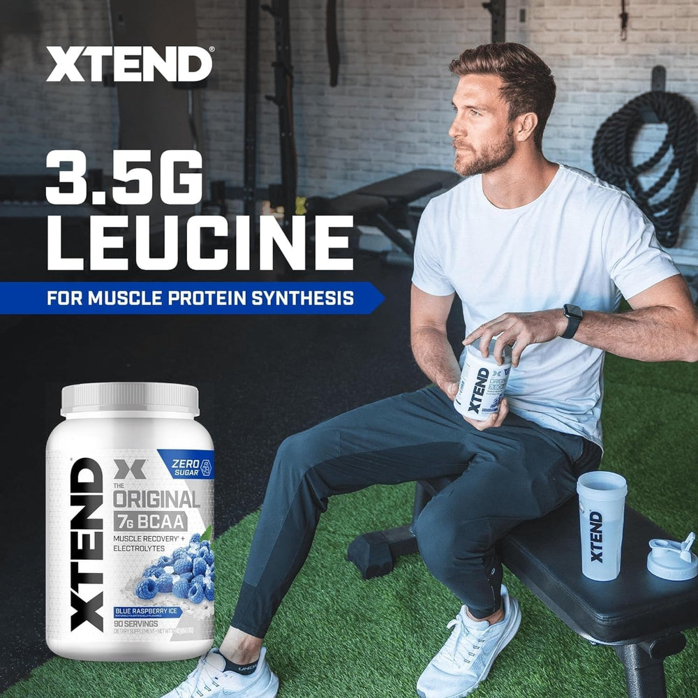 Xtend Original Blue Raspberry Ice tub emphasizing a refreshing, sugar-free mix.