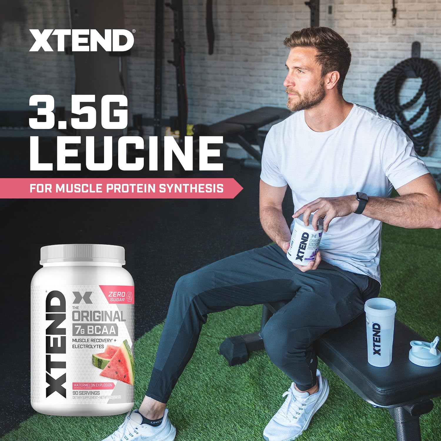 Xtend Watermelon Explosion powder close-up suggesting refreshing hydration.
