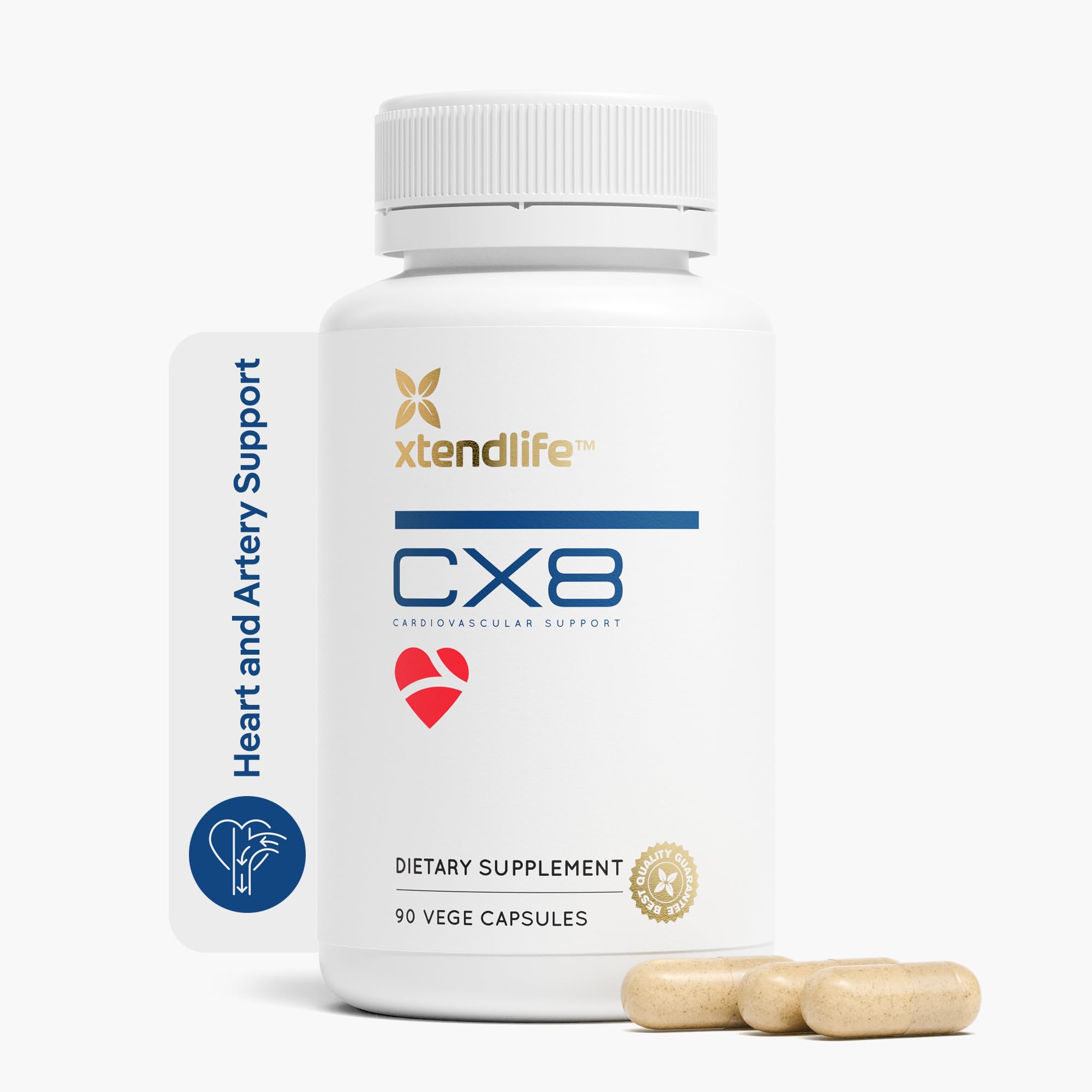 Xtendlife CX8 bottle front view showcasing heart health formula.
