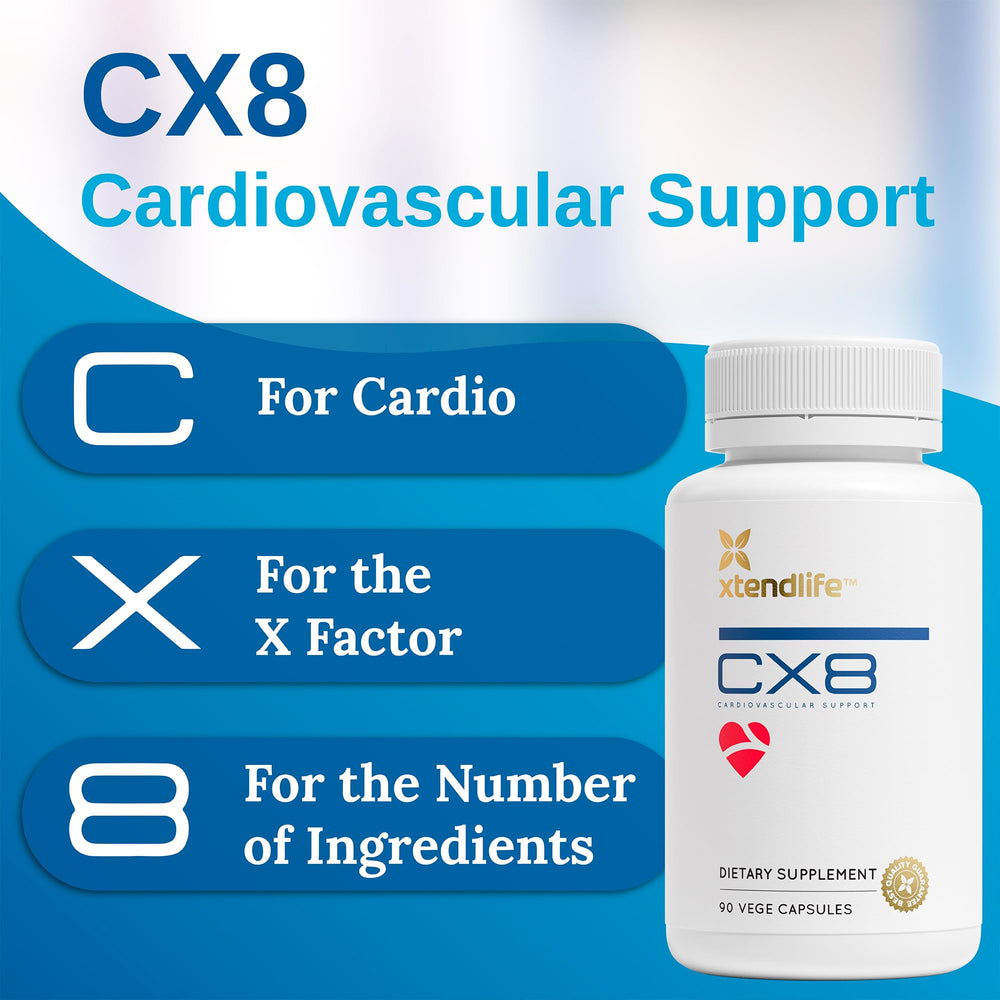 Xtendlife CX8 label with MK-7 vitamin K2 and D3 benefits.