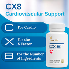 Xtendlife CX8 label with MK-7 vitamin K2 and D3 benefits.