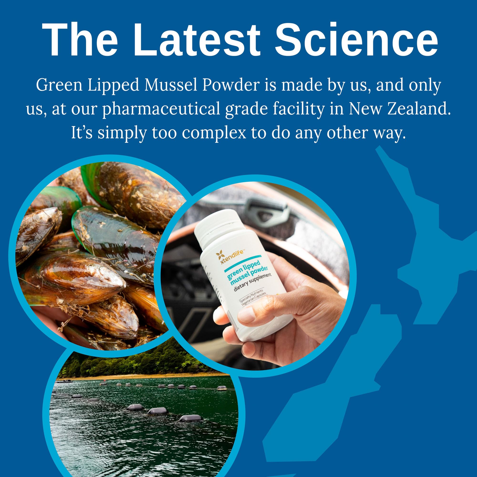 Xtendlife Green Lipped Mussel Powder NZ origin emblem on label.
