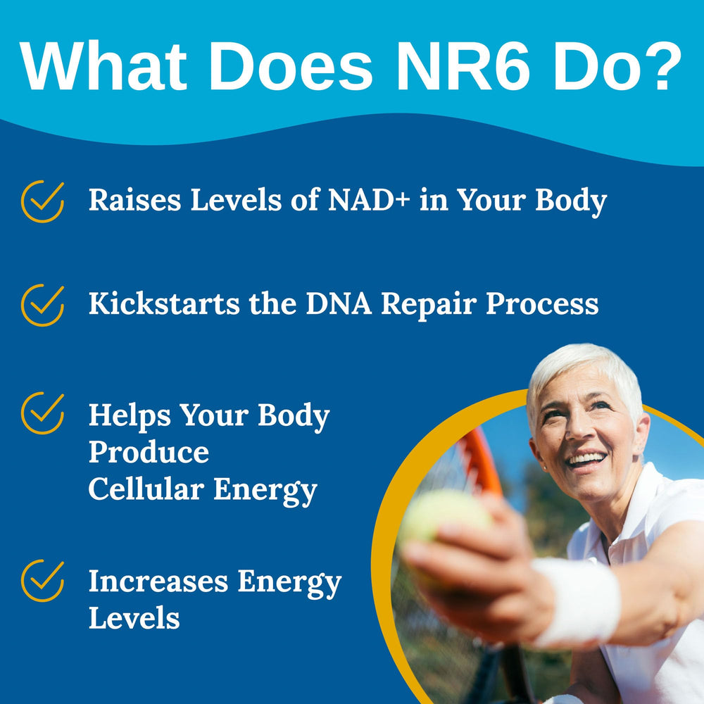 NR6 bottle label close-up showing science-backed formula