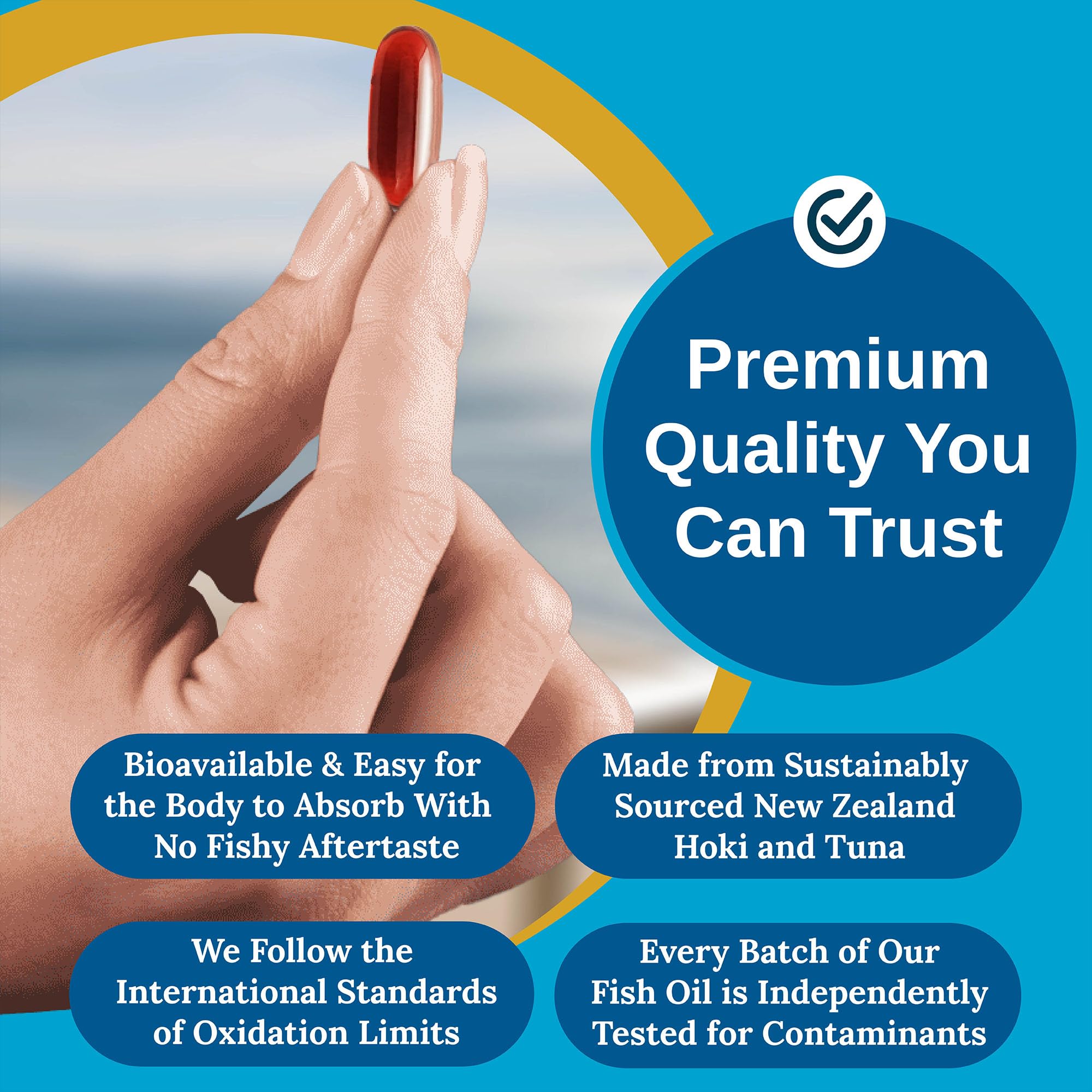 Xtendlife Omega3 QH CoQ10 softgels closeup highlighting ubiquinol inclusion