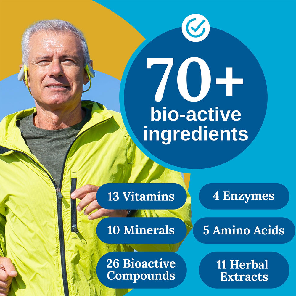 Xtendlife Total Balance bottle back details ingredients supporting heart, digestion, and wellness.