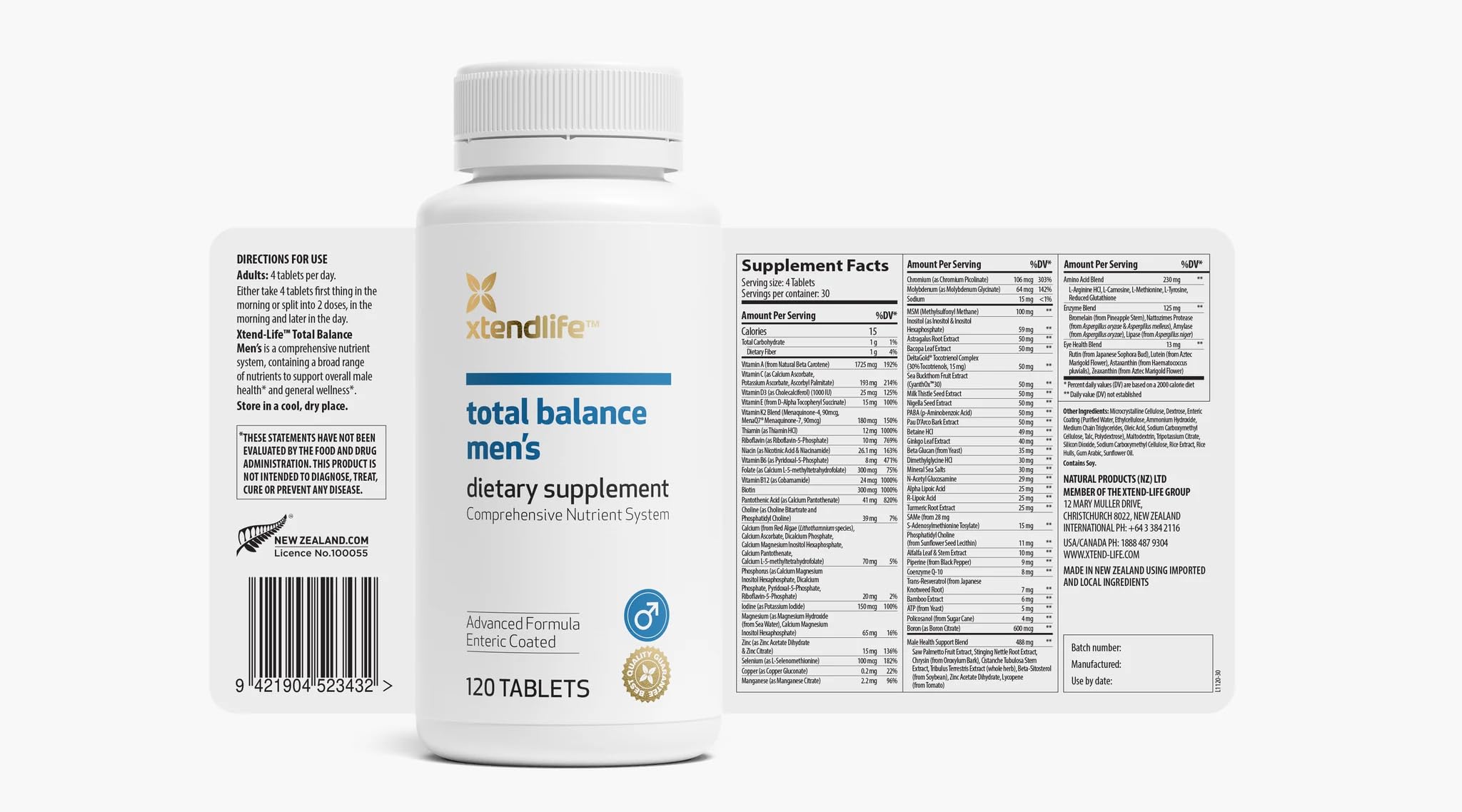 Xtendlife Total Balance capsules closeup highlight 77 bioactive nutrients for men's health.