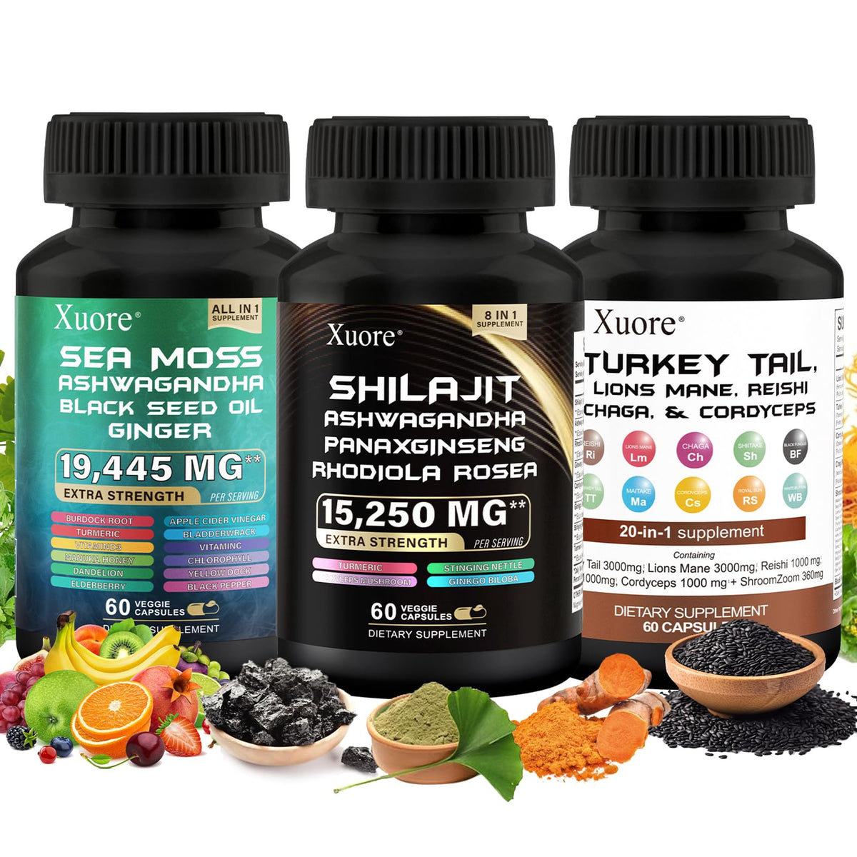 Xuore all-in-one shilajit sea moss bottle for daily vitality