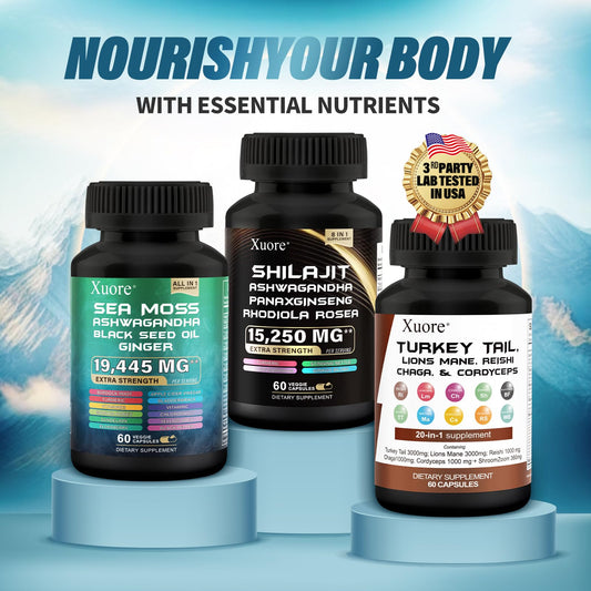 Xuore all-in-one shilajit sea moss being poured for energy and focus