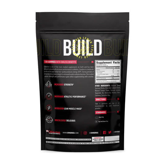 Close-up of XWERKS Build Creatine Gummies lemon flavor highlighting texture