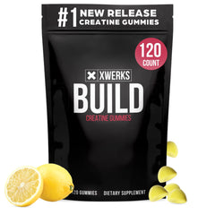 XWERKS Build Creatine Gummies lemon packaging shown for on-the-go training support