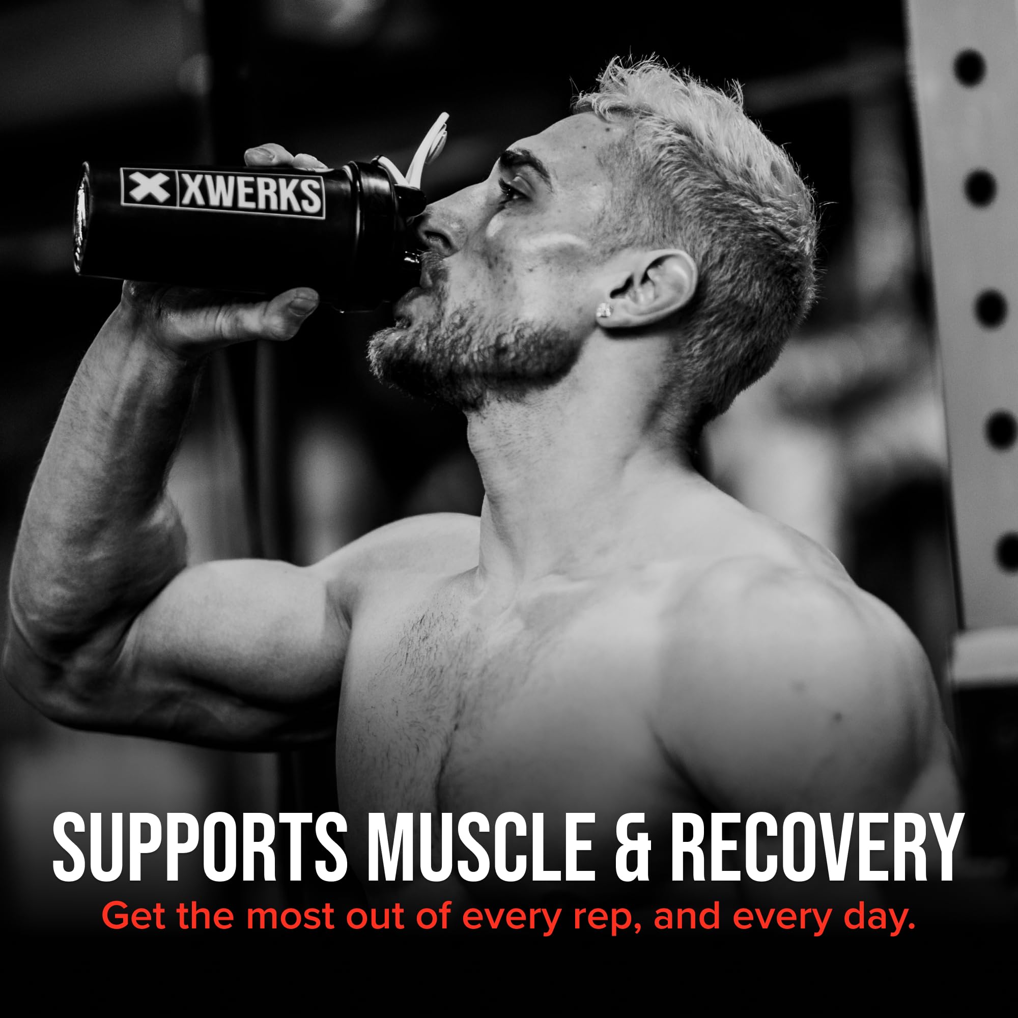 XWERKS Grow post-workout recovery visual emphasizes lean strength support.