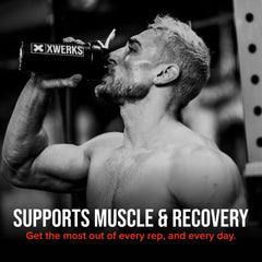 XWERKS Grow post-workout recovery visual emphasizes lean strength support.