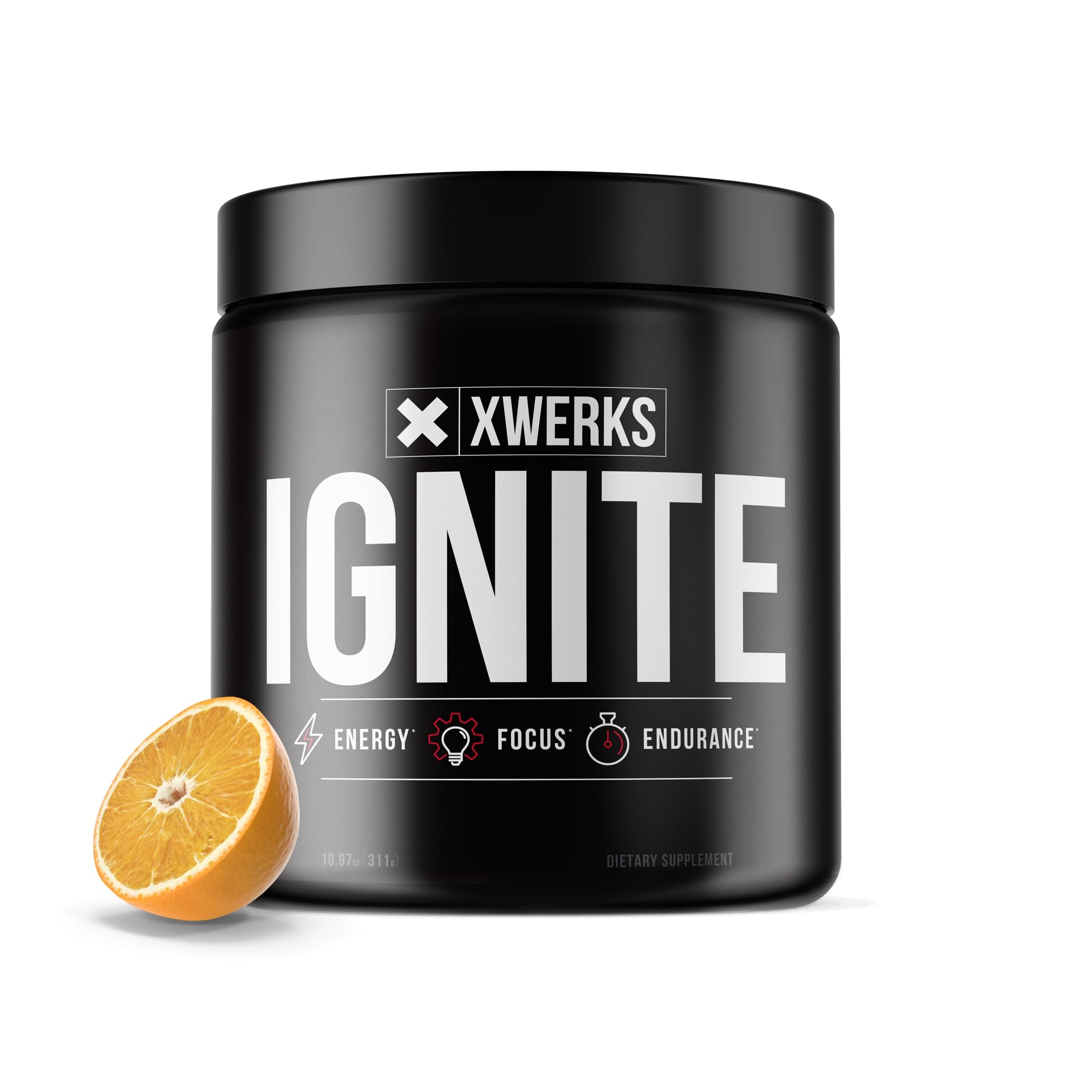 Xwerks Ignite orange flavor tub for steady workout energy