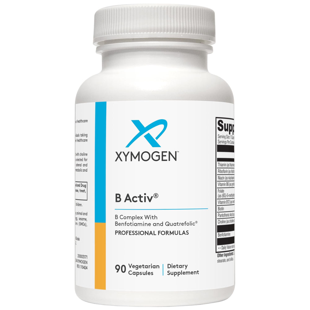 XYMOGEN B-Activ bottle front showing the product and branding for daily energy support.