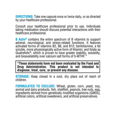XYMOGEN B-Activ nutrition facts panel details on ingredients.