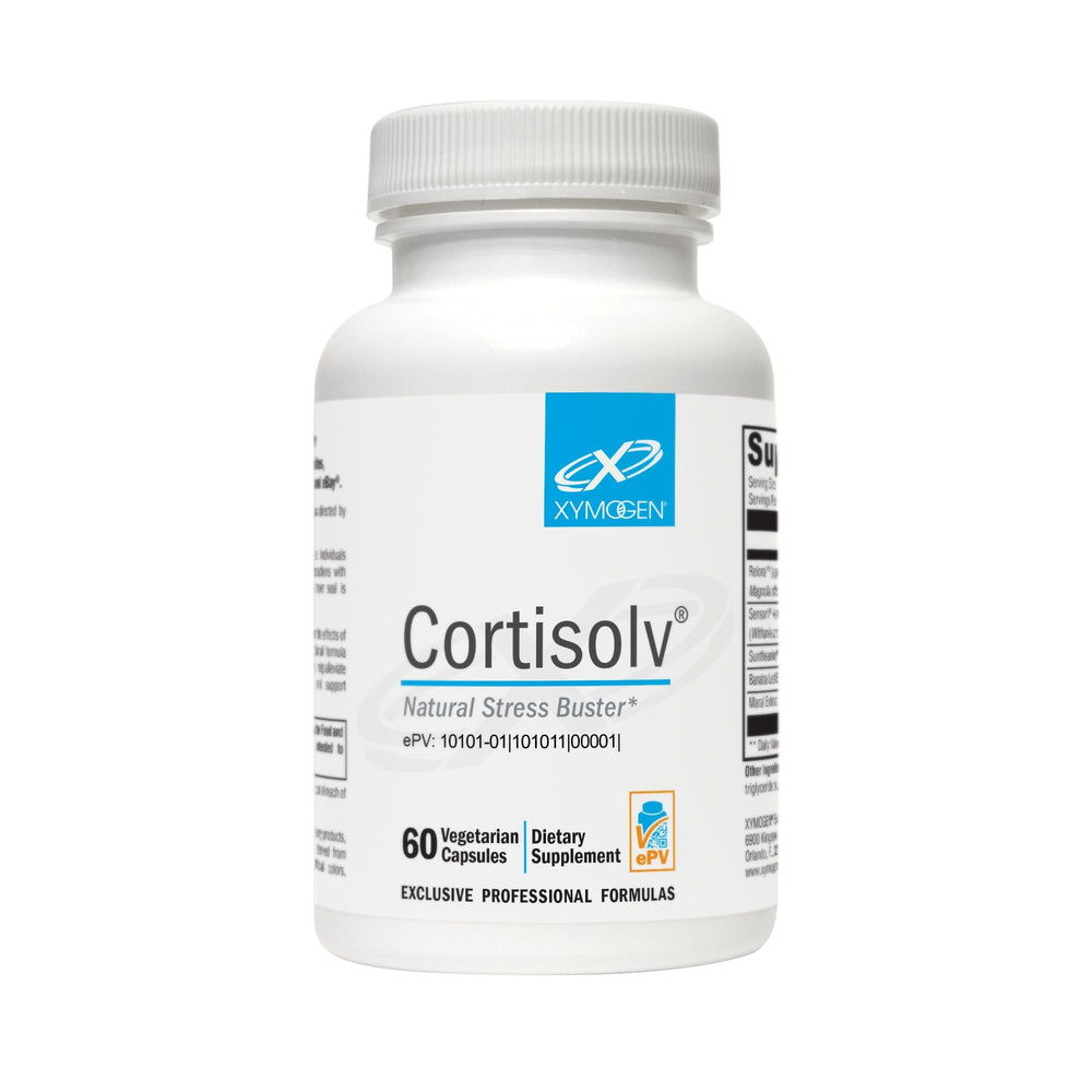 XYMOGEN Cortisolv bottle front for cortisol support and daily energy.