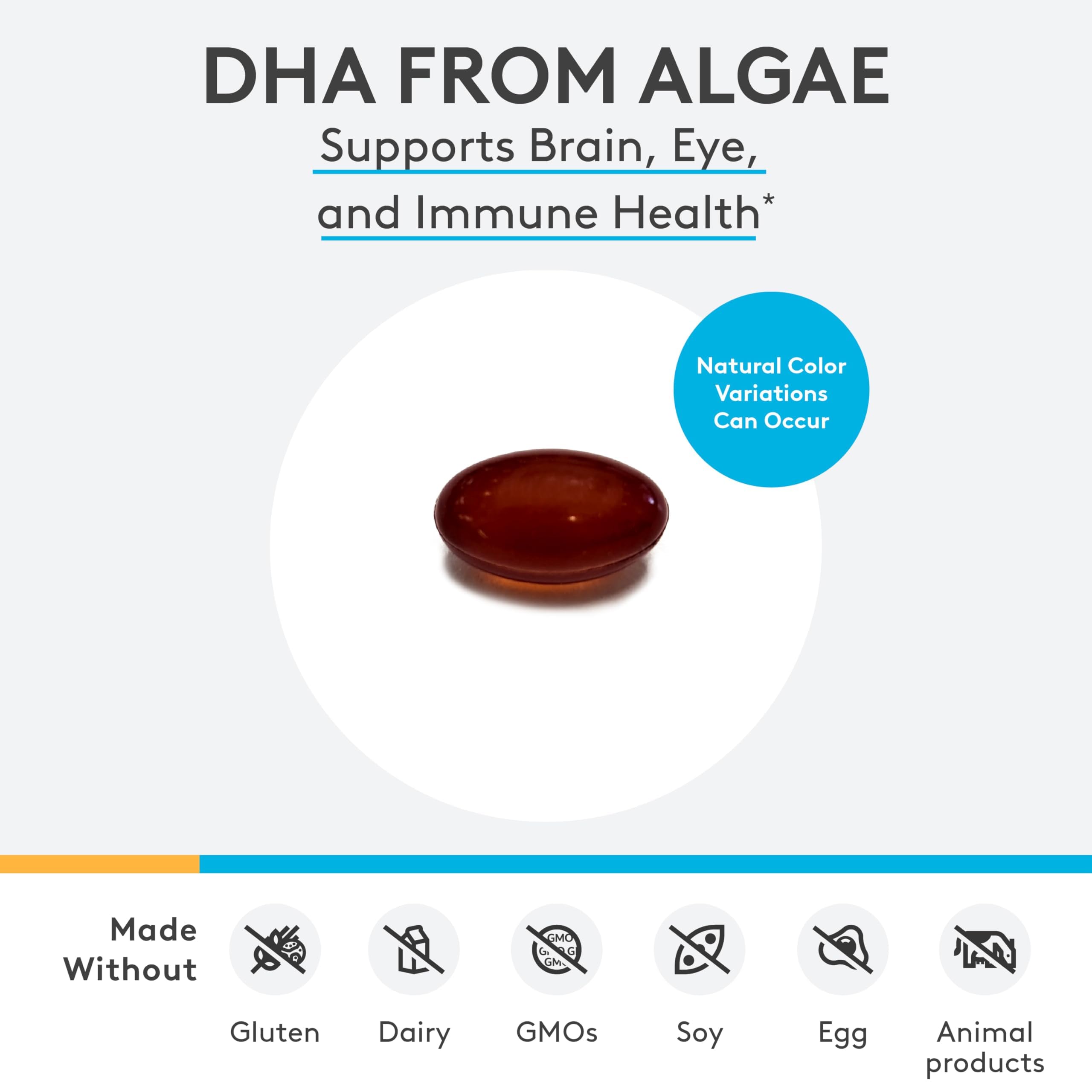 XYMOGEN DHA from Algae label details highlight allergen-free, GMO-free formula.