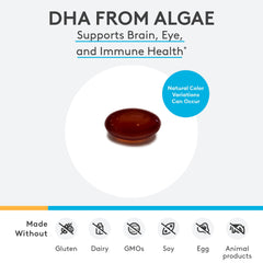 XYMOGEN DHA from Algae label details highlight allergen-free, GMO-free formula.