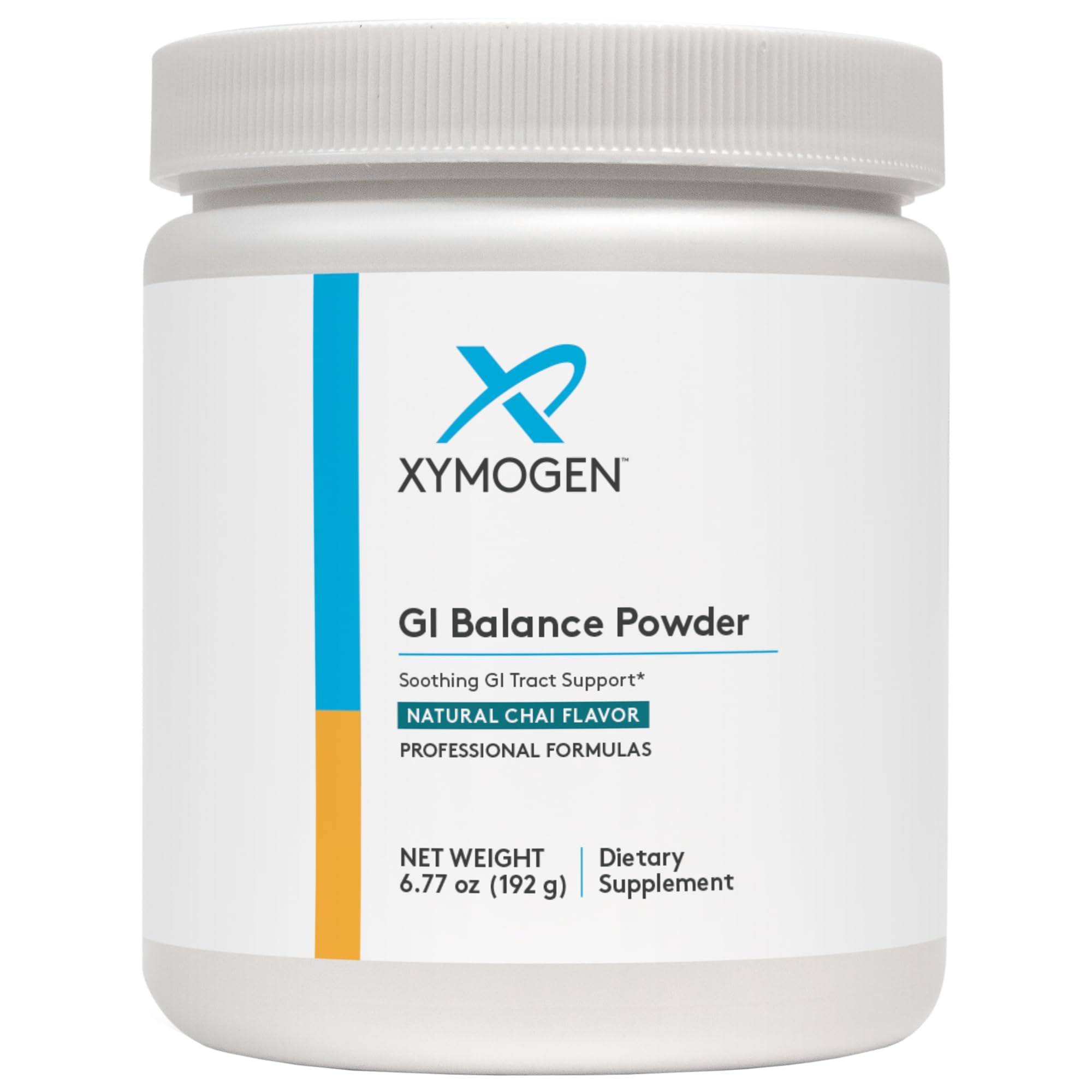XYMOGEN GI Balance Powder bottle shown for daily digestive support.