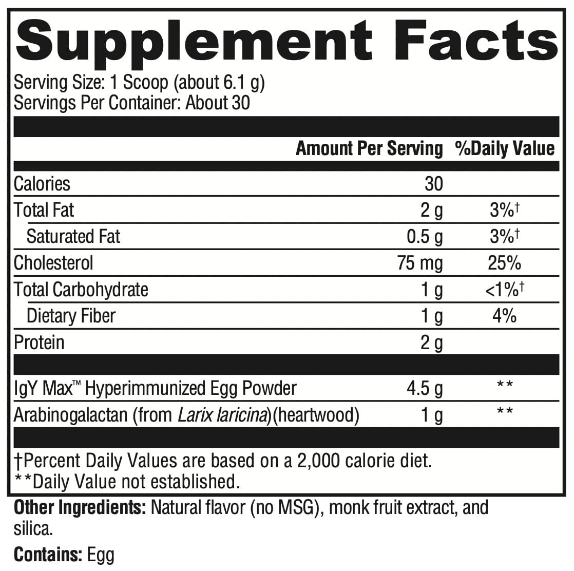 XYMOGEN IG 26 Plus DF label highlighting key ingredients like IgY Max and arabinogalactan.