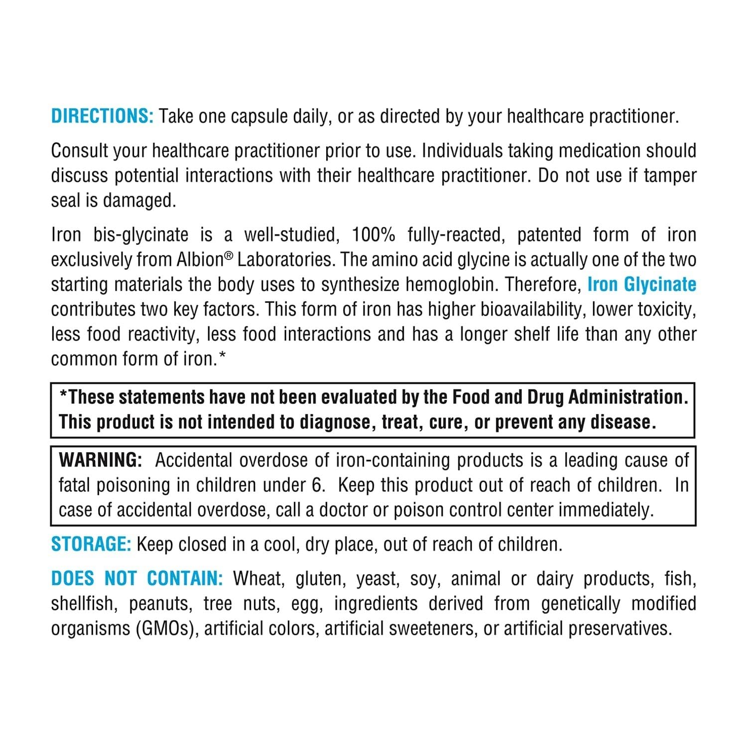 XYMOGEN Iron Glycinate label close-up demonstrates fully reacted, bioavailable iron.