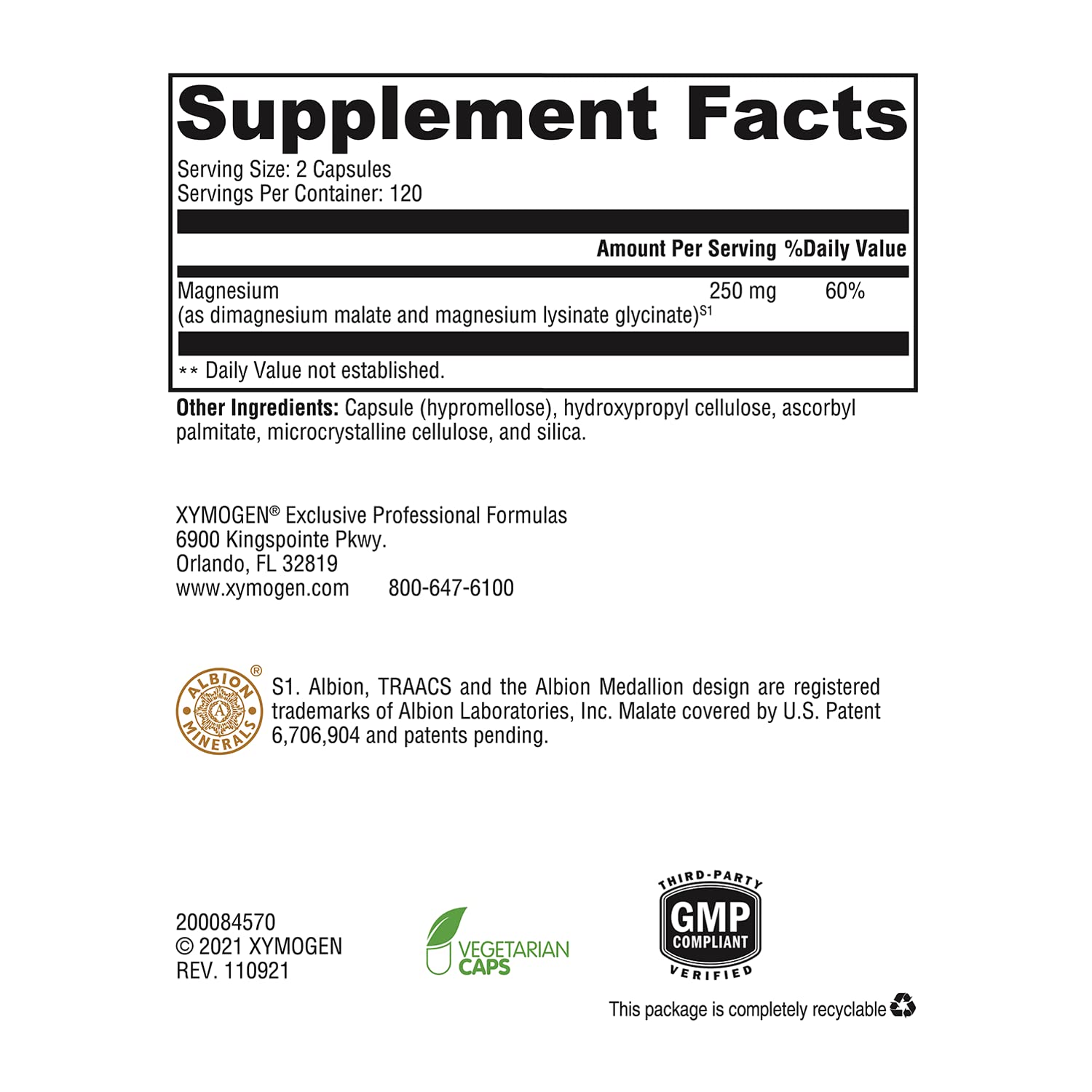 XYMOGEN OptiMag 125 capsules highlighting chelated magnesium for heart and bone health support