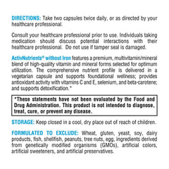 Gluten-free and dairy-free claim on XYMOGEN ActivNutrients Without Iron packaging