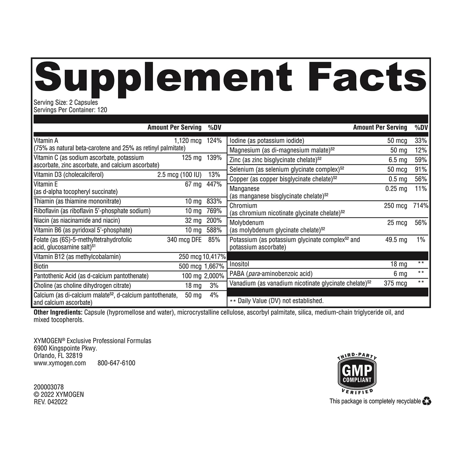 XYMOGEN ActivNutrients label front highlighting allergen exclusions and ingredient quality.