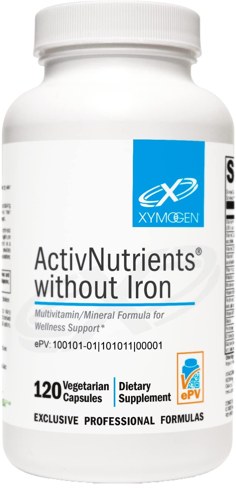 XYMOGEN ActivNutrients Without Iron bottle front view supporting daily wellness