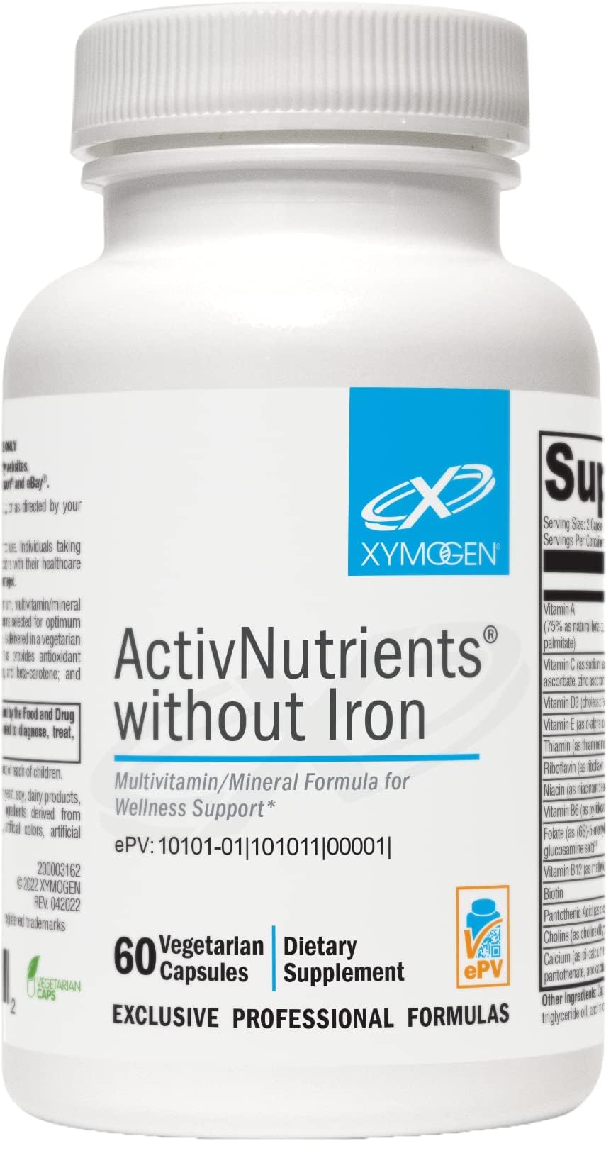 Xymogen ActivNutrients Without Iron bottle on kitchen counter for daily wellness