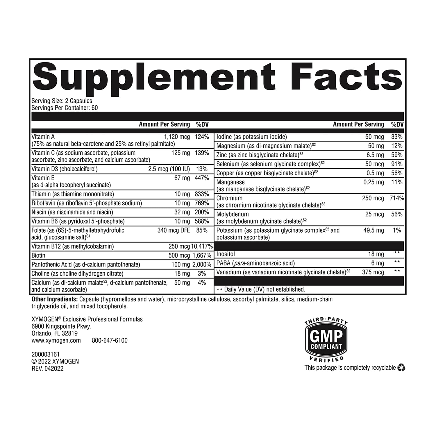 XYMOGEN ActivNutrients Without Iron label close-up highlighting no iron