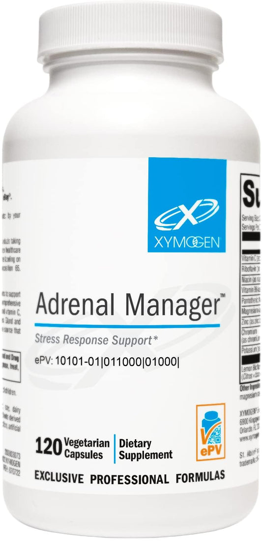 XYMOGEN Adrenal Manager capsules support daily energy and stress response.