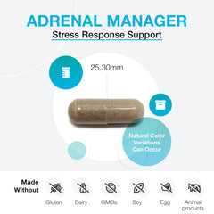 XYMOGEN Adrenal Manager label panel with ingredient highlights