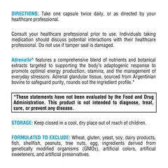 XYMOGEN Adrenaliv bottle back showing ingredients and purity notes.