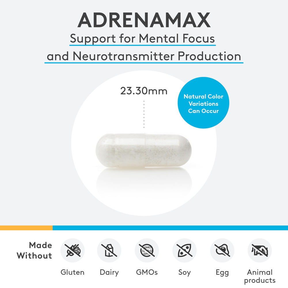 XYMOGEN AdrenaMax bottle side view highlighting compact daily use packaging.