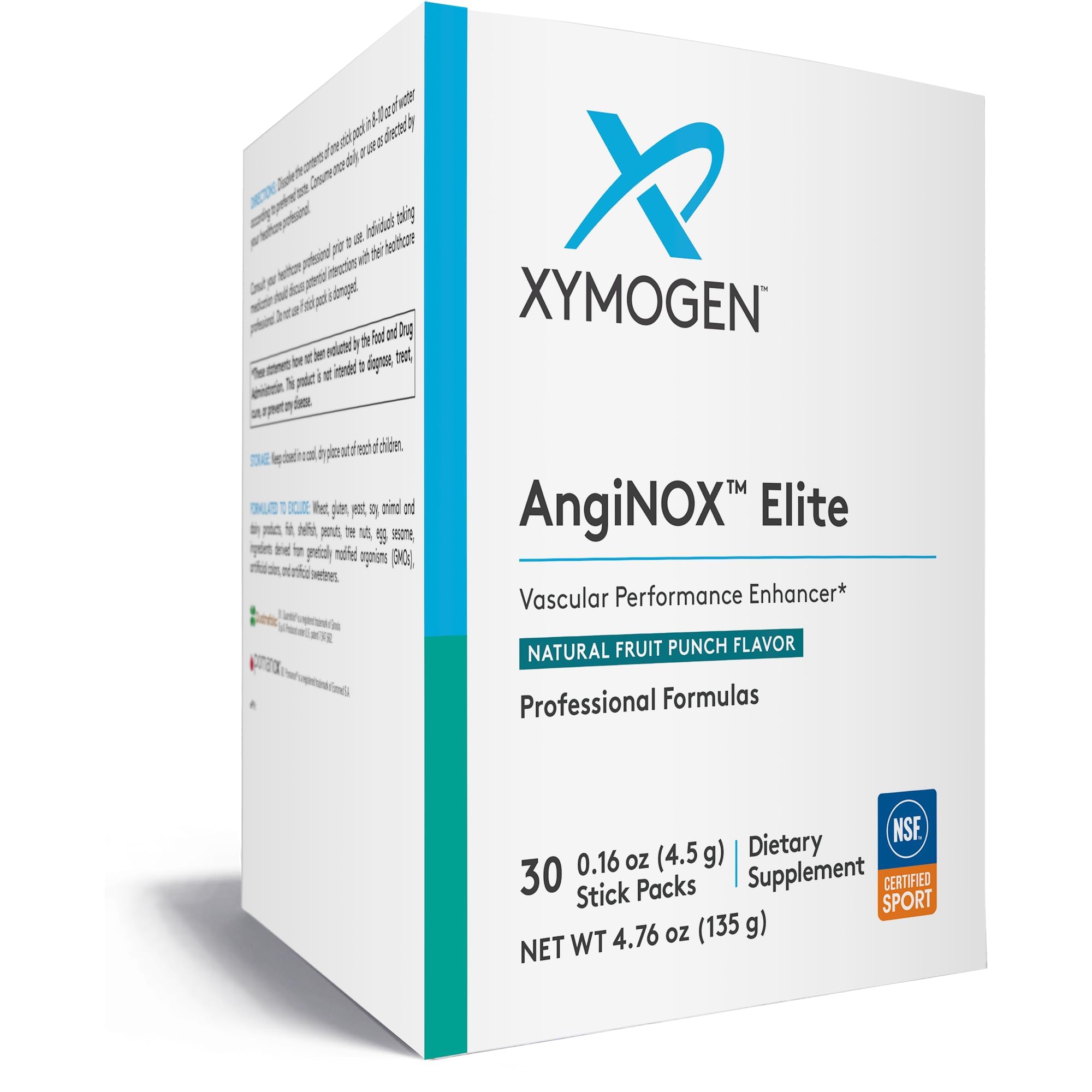 XYMOGEN AngiNOX Elite Fruit Punch powder mix supports nitric oxide for active performance