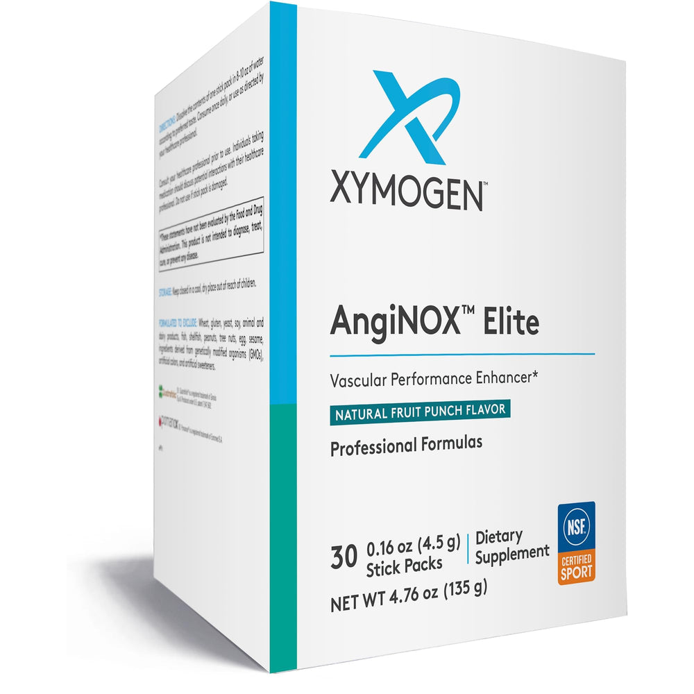 XYMOGEN AngiNOX Elite Fruit Punch powder mix supports nitric oxide for active performance