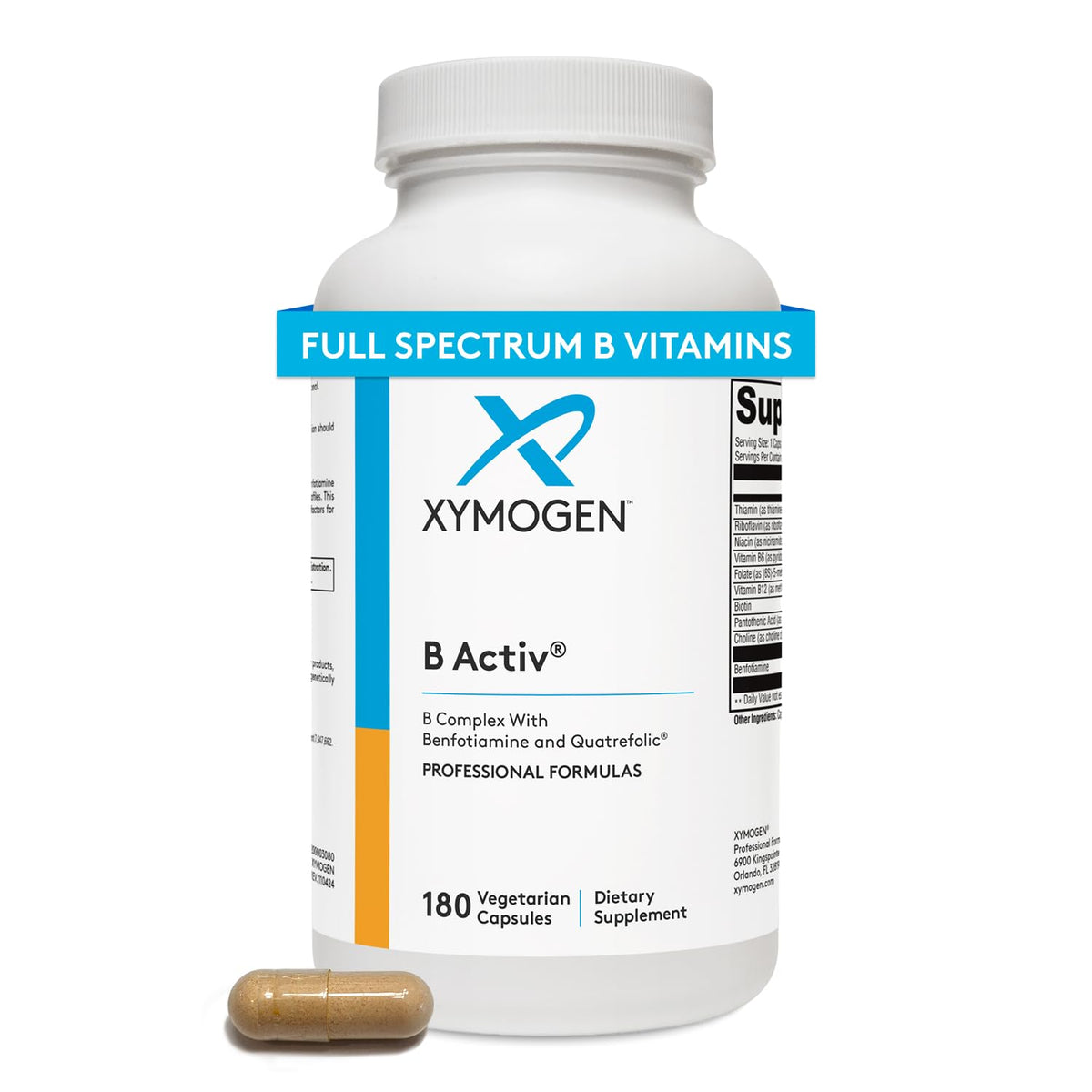 Xymogen B Activ bottle with capsules signaling energy and mood support