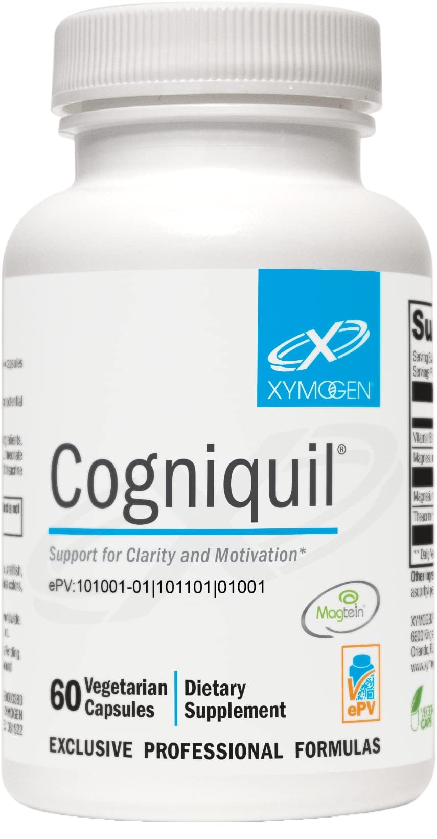 XYMOGEN Cogniquil bottle front showcasing label for cognitive support