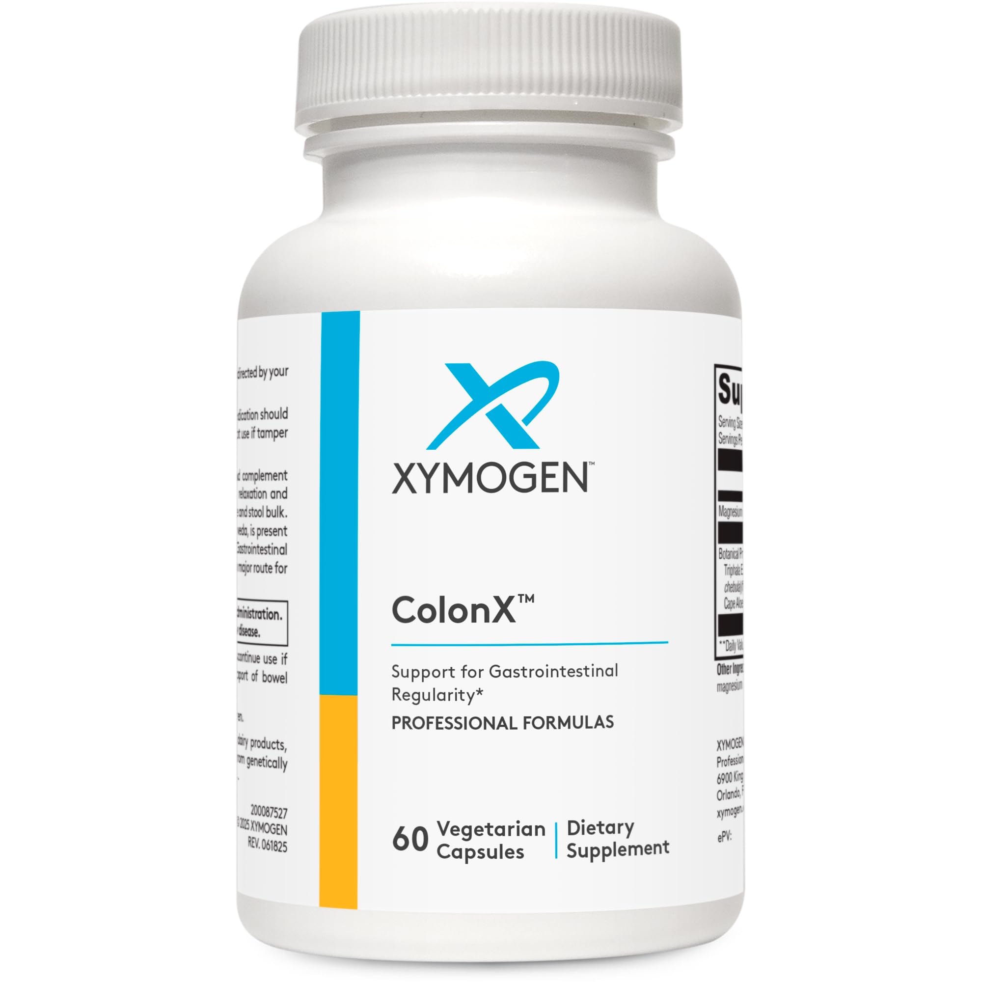 XYMOGEN ColonX bottle and capsules for GI regularity and comfortable digestion.