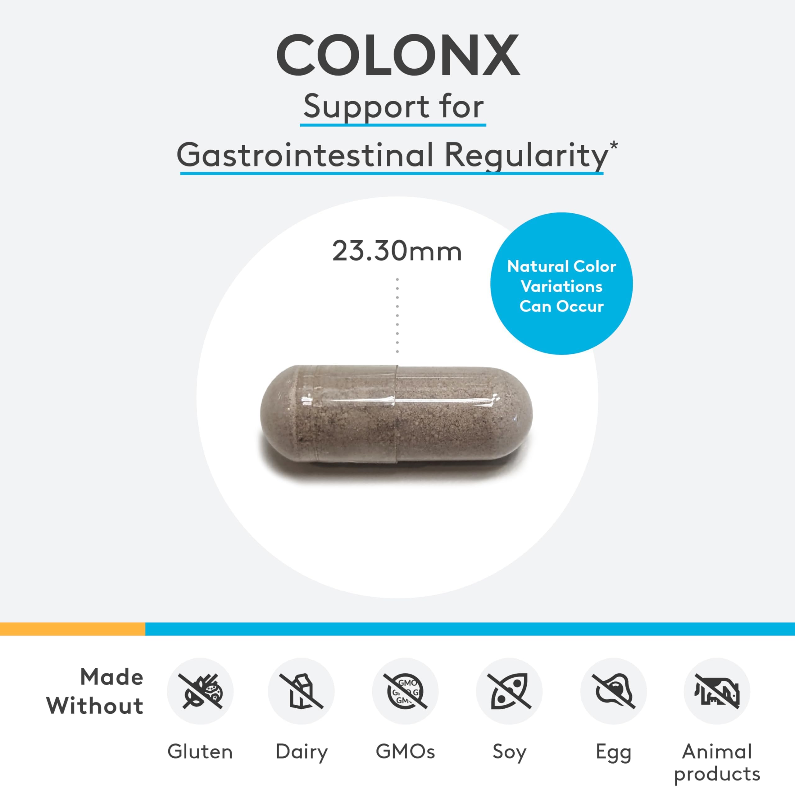 XYMOGEN ColonX label detail shows Triphala and Cape Aloe for digestion support.