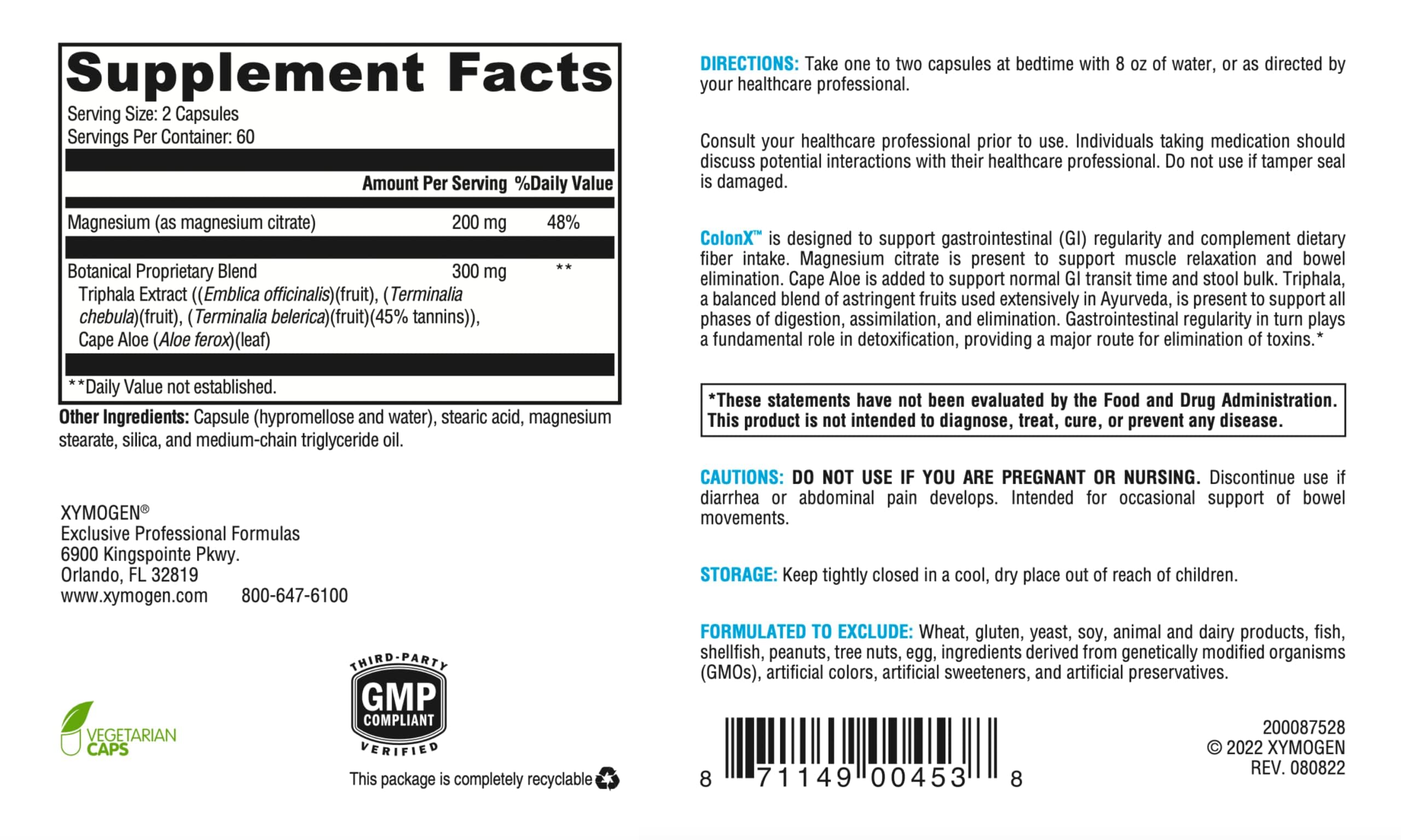 XYMOGEN ColonX magnesium-citrate promotes relaxed muscles for smoother transit.